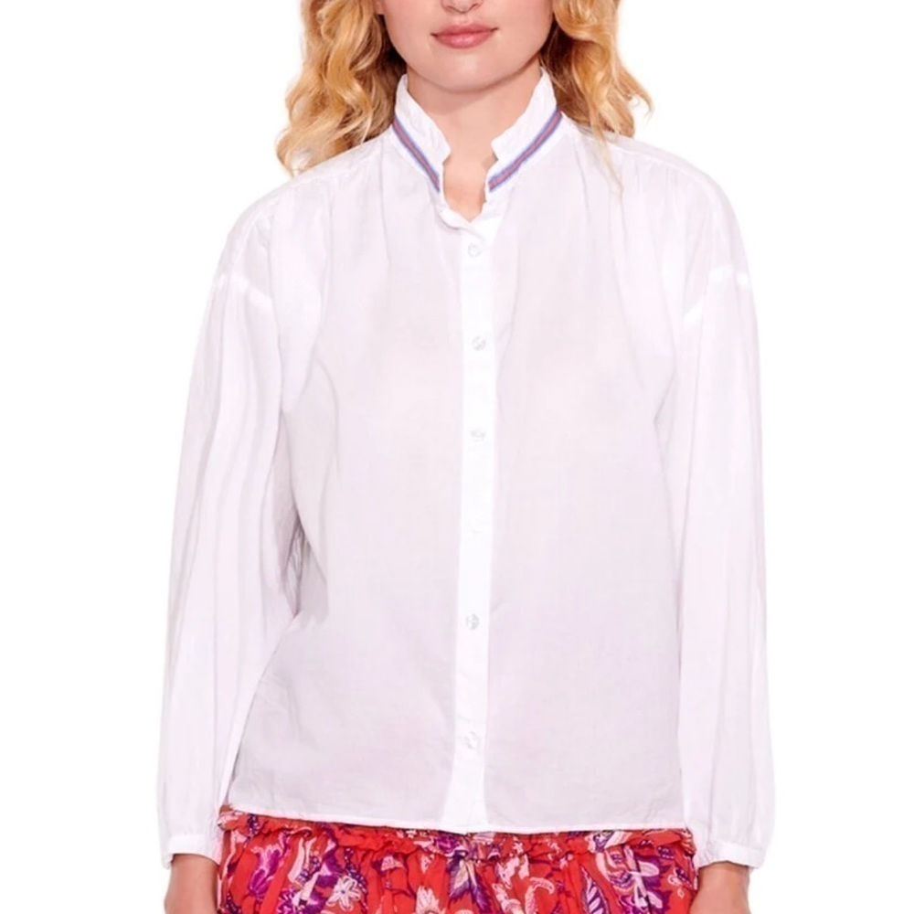 Sundry Mini Collar Button Down Shirt White Sheer Size Medium
